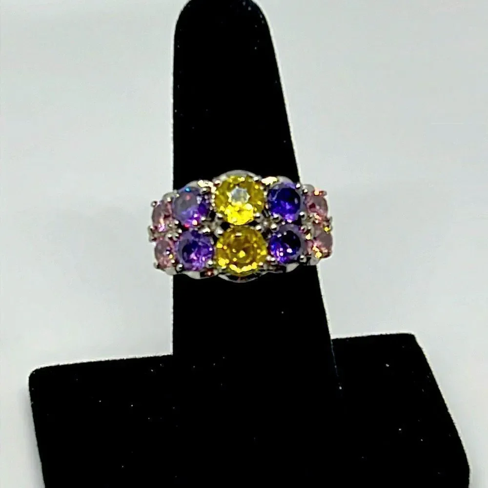 Beautiful Vintage Silver Ring With Purple, Yellow, and Pink Stones